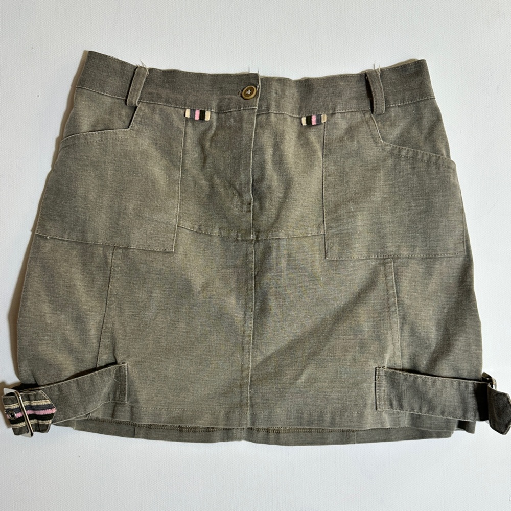 Italian Designer Military inspired Olive Mini Skirt with straps